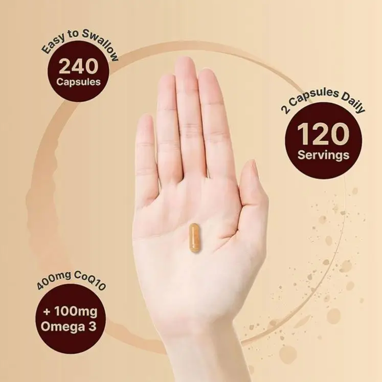 Extra Strength Coenzyme Q10 Supplement Capsules CoQ10 Ubiquinone 400mg with Omega3 Heart Health COQ 10 Capsule