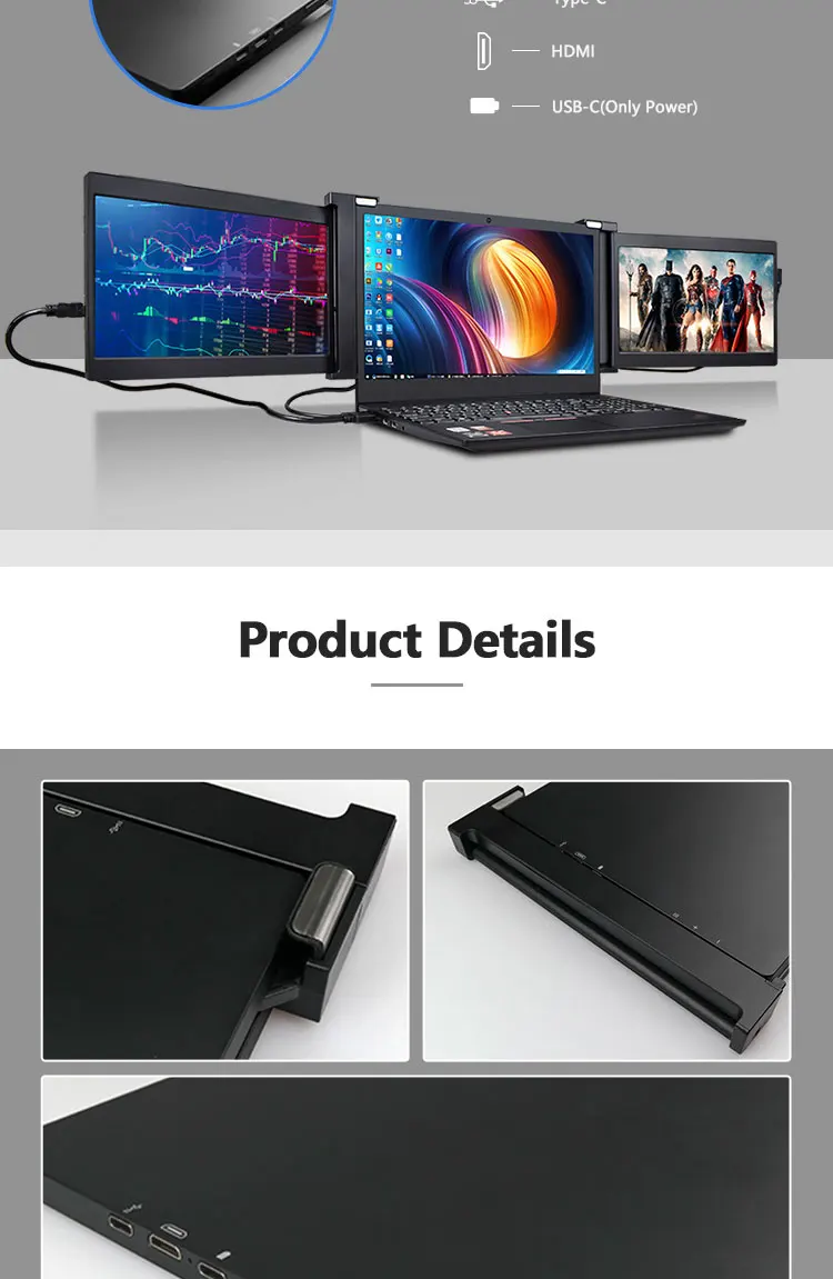 Dual screen for Laptop Tri Screen Compatible with Macbook laptop and Chrome Powered by USB C
