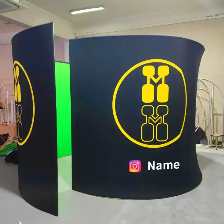 Romans New Vogue Tension Fabric Led Video 360 Photo Booth Enclosure Backdrop Green Screen Custom Stand Circular Sequin