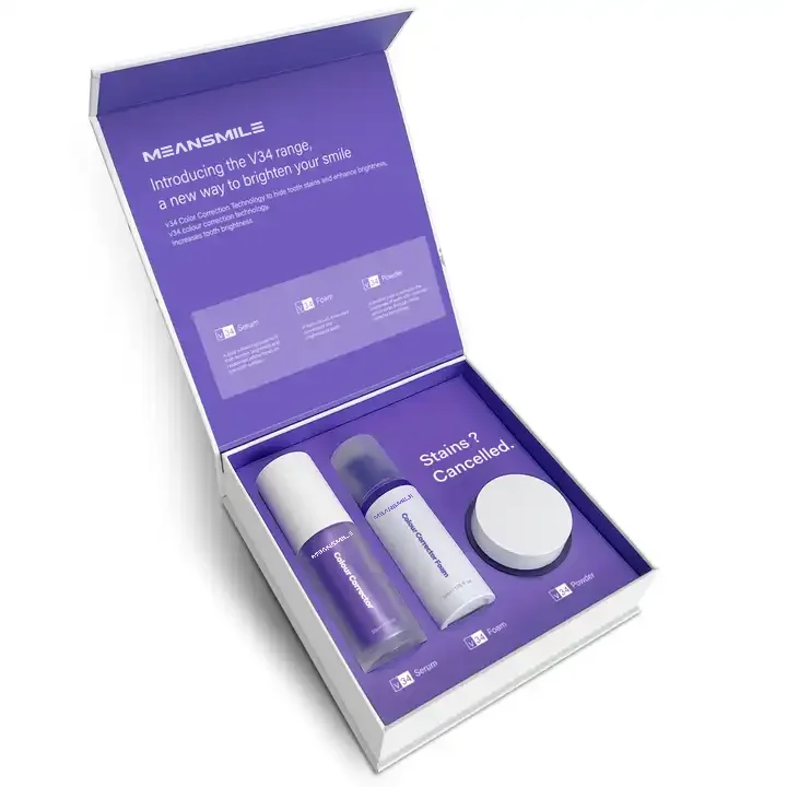 New Arrival Professional 12g V34 Teeth Whitening Powder 50ml Foam 30ml Brightening Serum Purple Toothpaste Kit