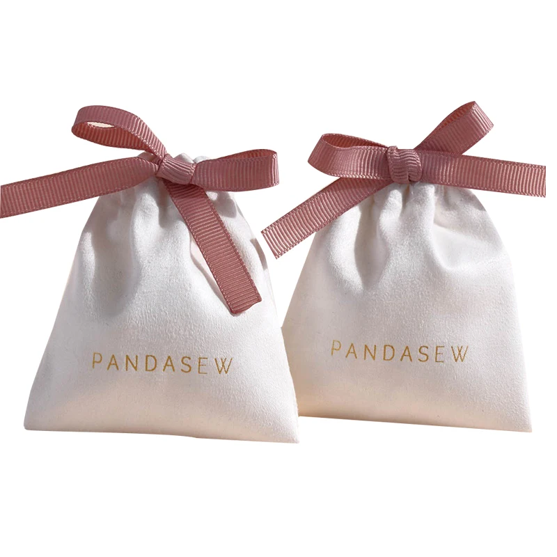 White velvet jewellery pouch  cosmetic packaging pouches velvet logo and size Customized