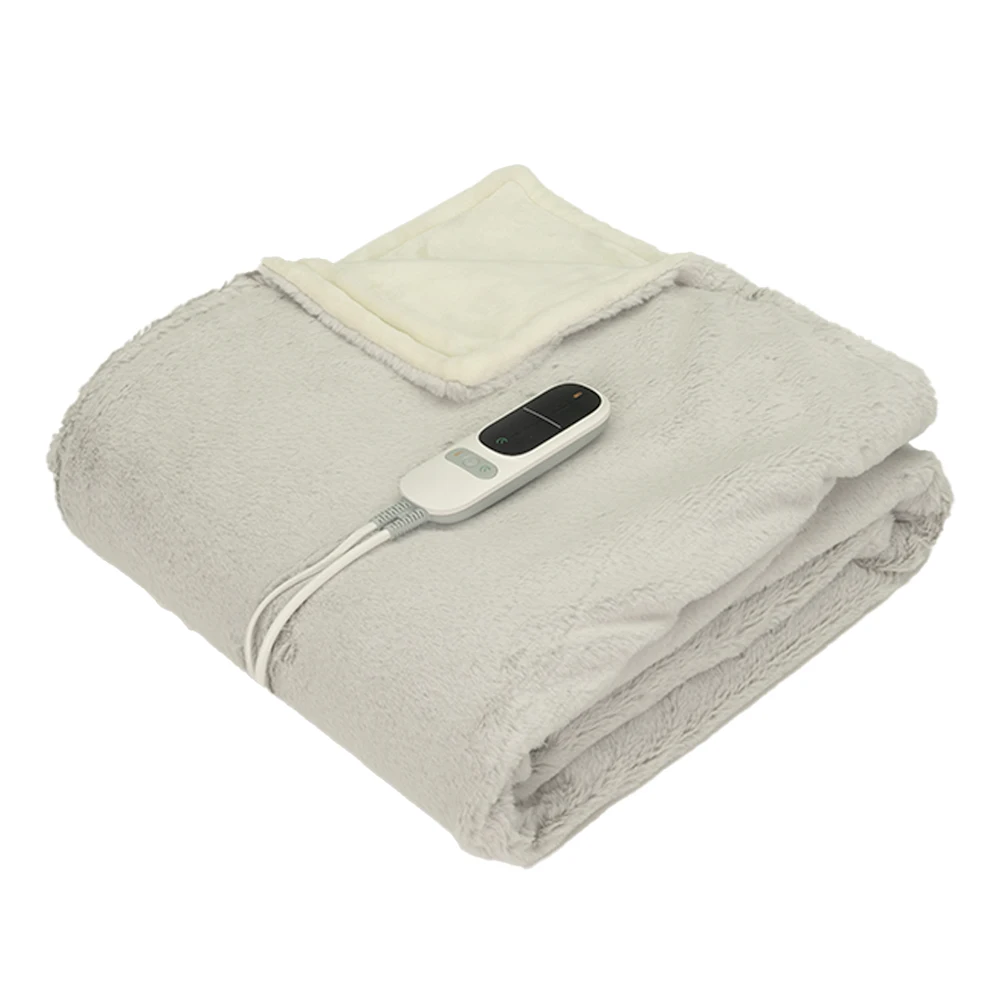 Faux-fur fleece & Flannel fleece  9 heat settings PTC+NTC Luxury  electric heated blanket