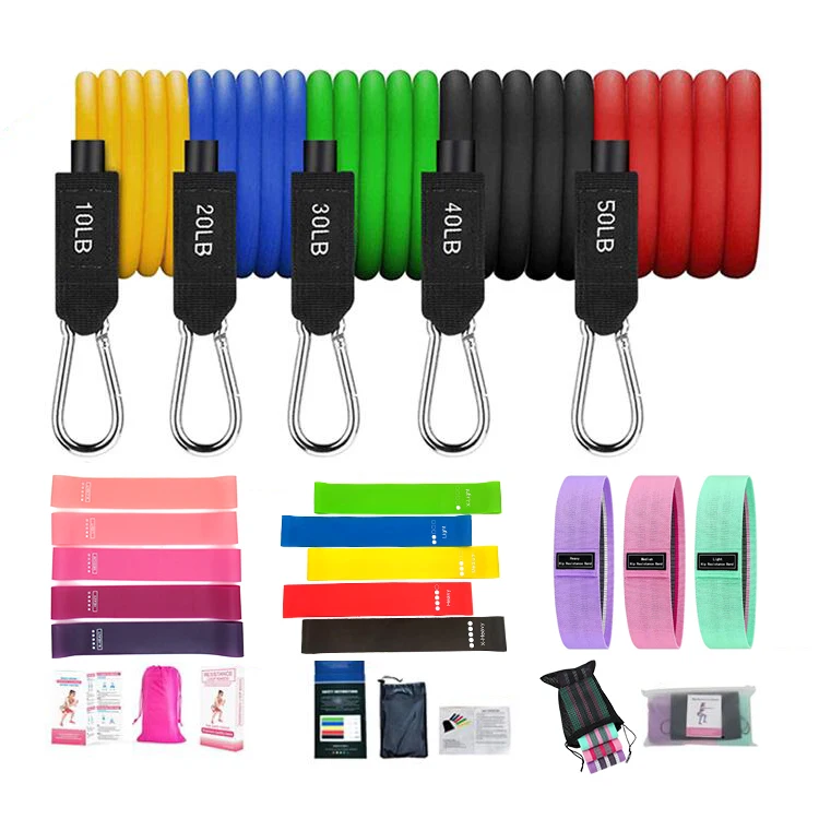 2021 Home Gym Strong Rubber Stretch Fitness Sets Bulk heavy duty 11Pcs Exercise Workout Resistance Elastic Bands