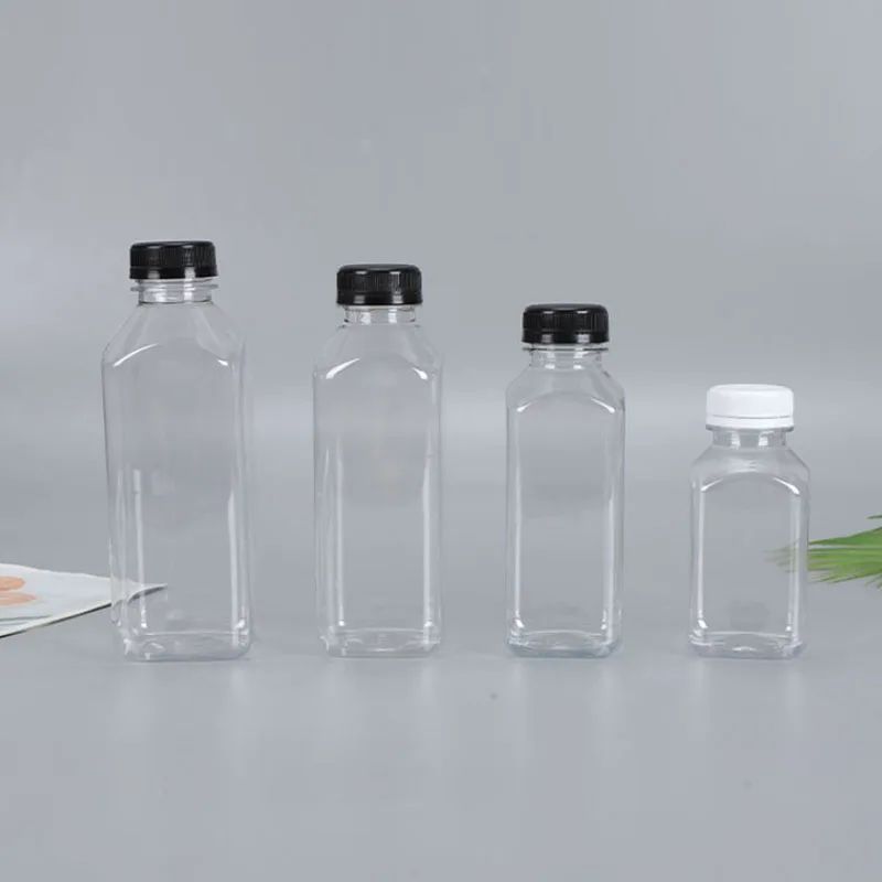 250ml 8oz Clear Square Plastic Juice Bottle with Tamper Evident Cap - Empty Bulk Bottle for Milk Beverage Soda Wholesale