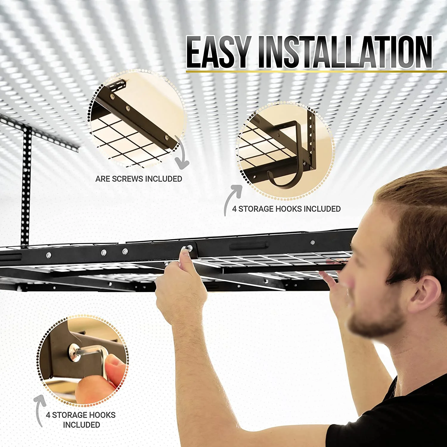 Black 4x6 Overhead Garage Storage Adjustable Ceiling Storage Rack Rood Ceiling Shelf