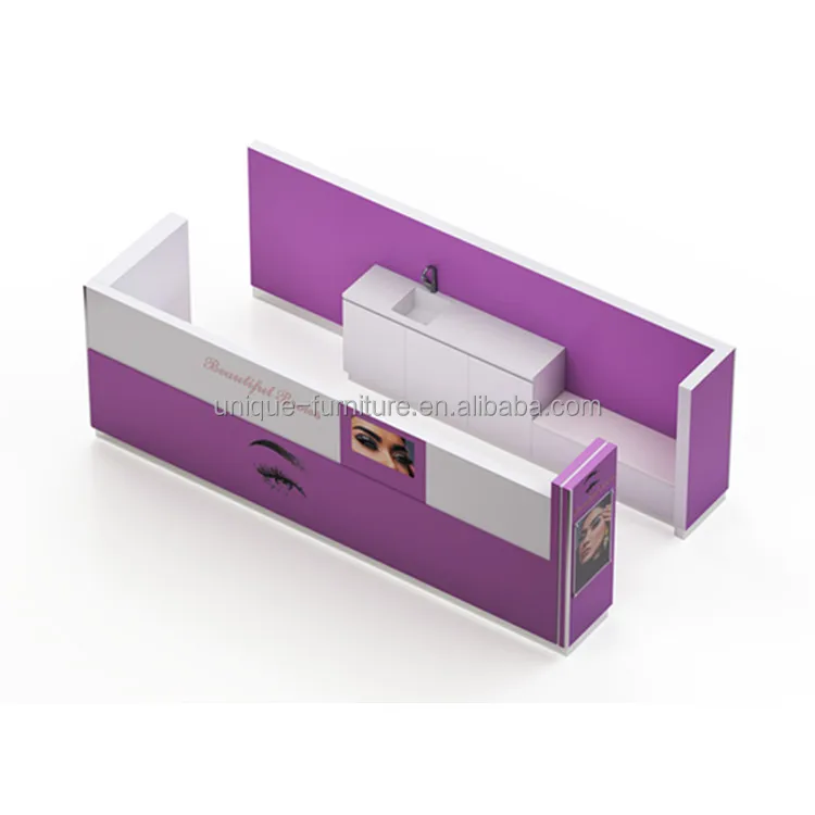 Popular style pink/purple color eyebrow threading station retail eyebrow extensions booth with mirror for sale