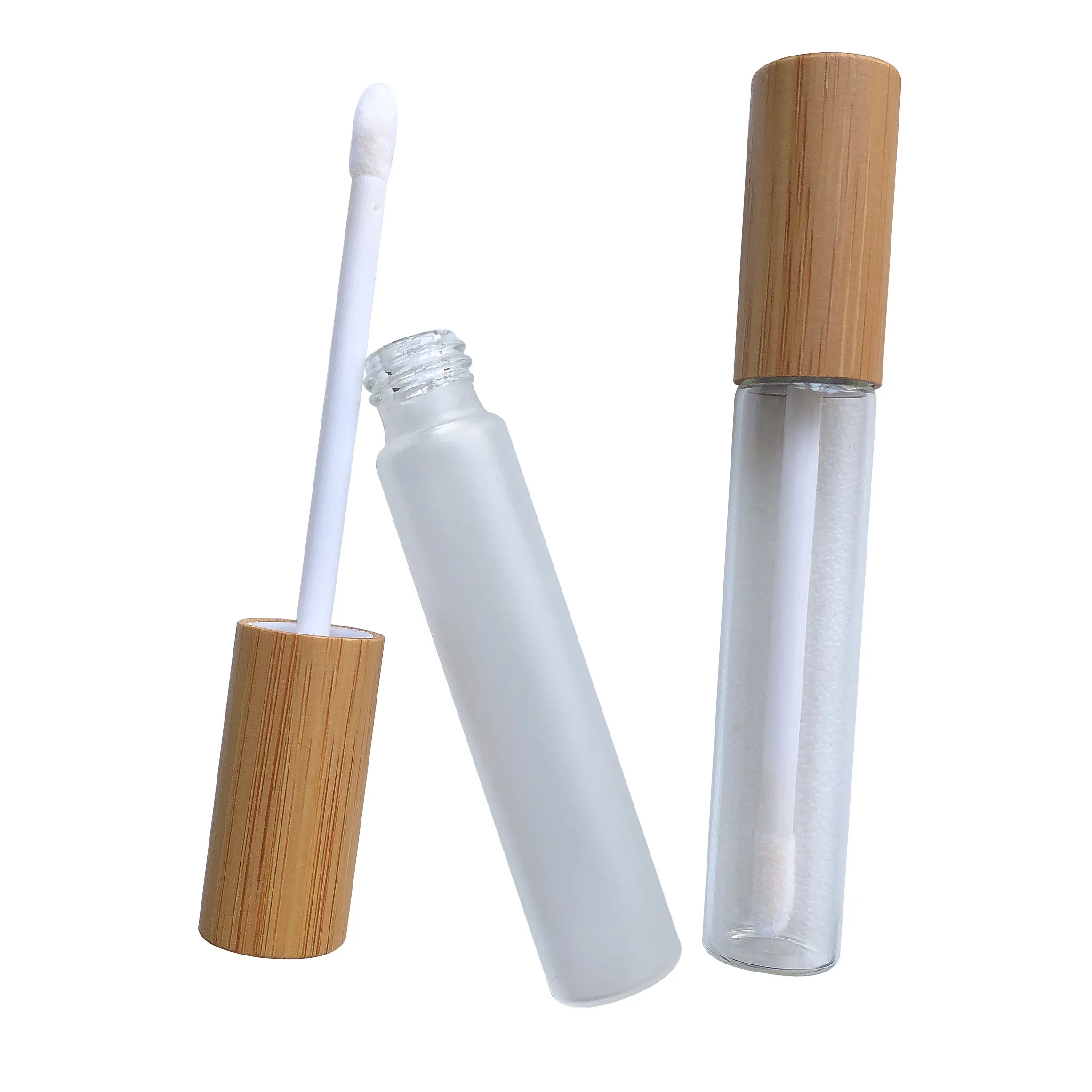 Mascara Tube Lip Gloss Tube Container Lipstick Tubes Glass with Bamboo 8ml Bamboo Cosmetic OEM Frosted Glass Handle Natural 10ML