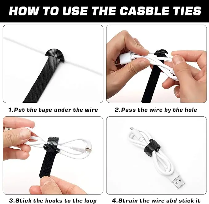Cable Ties Adhesive Fastening Cord Organizer Hook Loop Shoes Polyester Tape High Quality Reusable Nylon Customized Tape 3.8 Cm