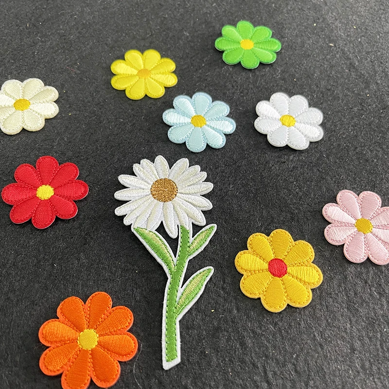 Iron On Embroidery Cartoon Spring Brilliant Color Positive Energy Good Viber Flower Smile Heart Patch For Hat Cloth Bag