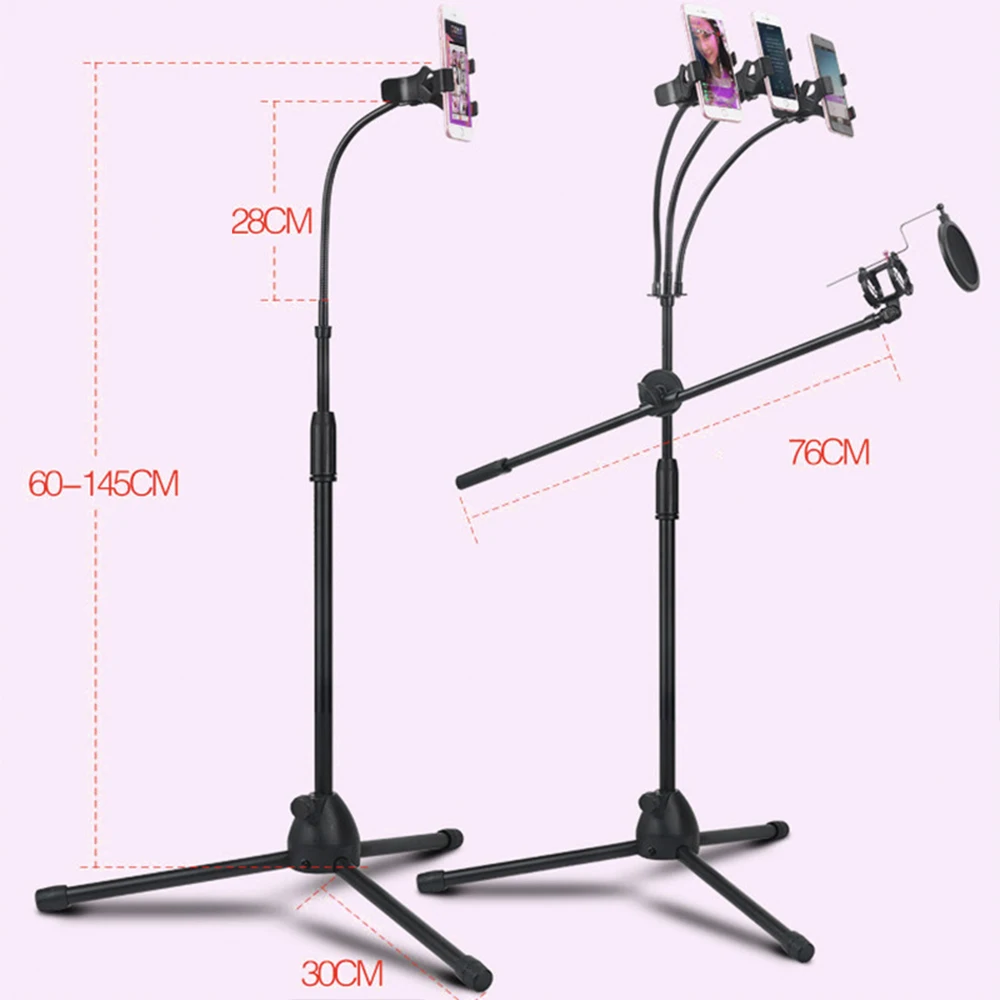 Oem microphone Stand triple phone clip with mic pop filter stand with microphone holder