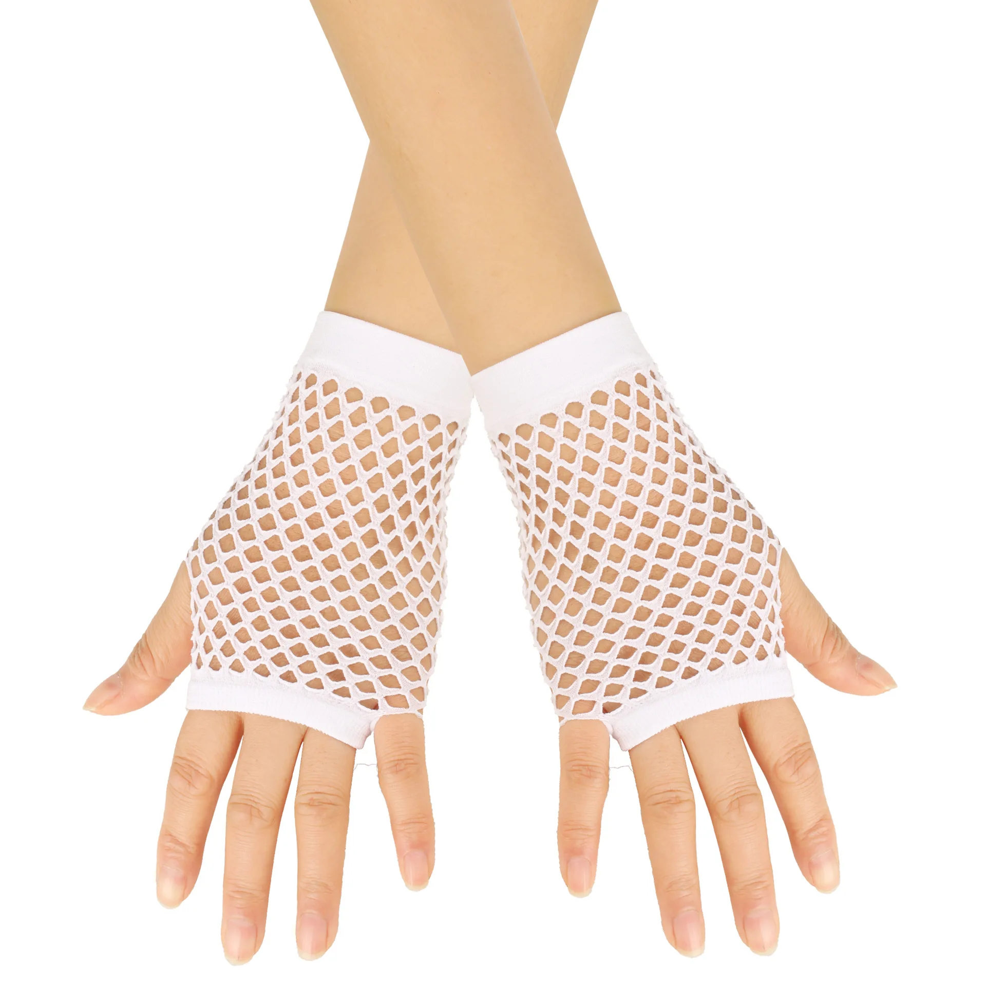 Women Black Nylon Stretchy Mesh Gloves Vintage Party Costume Fingerless Fishnet Gloves