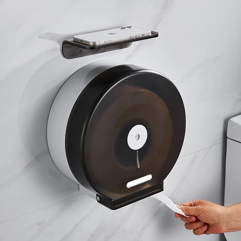 No punching Wall mounted tissue box holders Round shape toilet paper dispenser bathroom paper dispenser with Phone Shelf