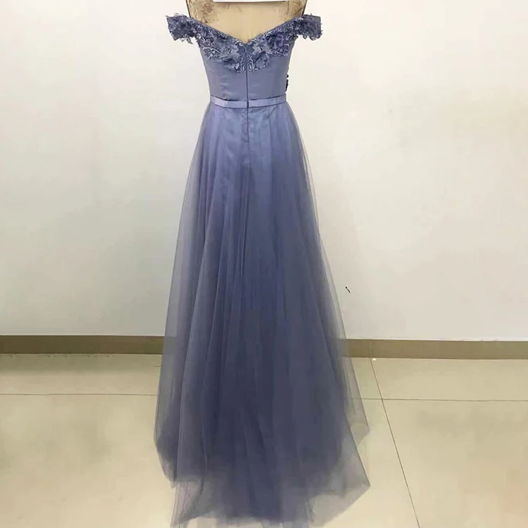 Graceful one shoulder tulle appliques purple elegant embroidery evening dresses for party
