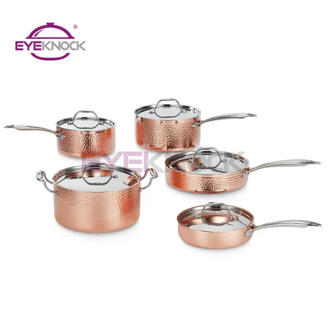 Hammered polished with cast stainless steel handle triply copper cookware set
