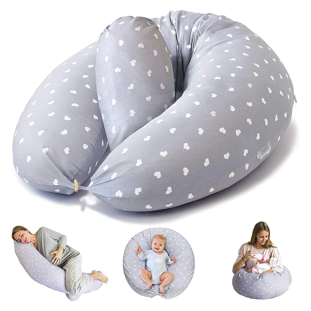 Multifunctional Nursing Pillow for Pregnancy Breastfeeding & Newborn Feeding Dot Pattern Washable Knitted Cover Fiber Filling