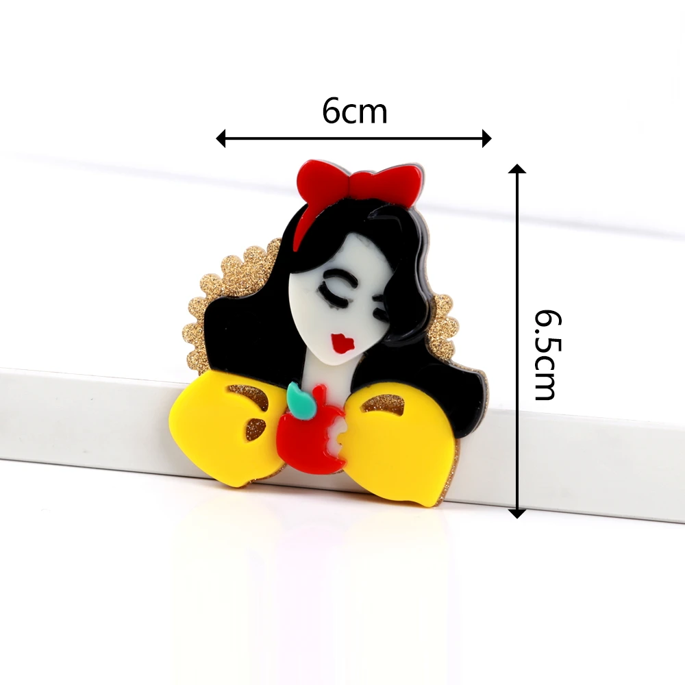 New Creative Personality Lovely Princess Beautiful Black Long Hair Girl Clothing Custom Acrylic Brooch For Women