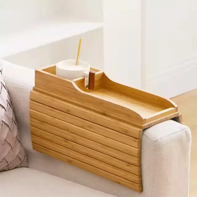 Foldable Bamboo Wooden Sofa Armrest Tray Snack Portable Table Couch Cup Holder Sofa Arm Tray
