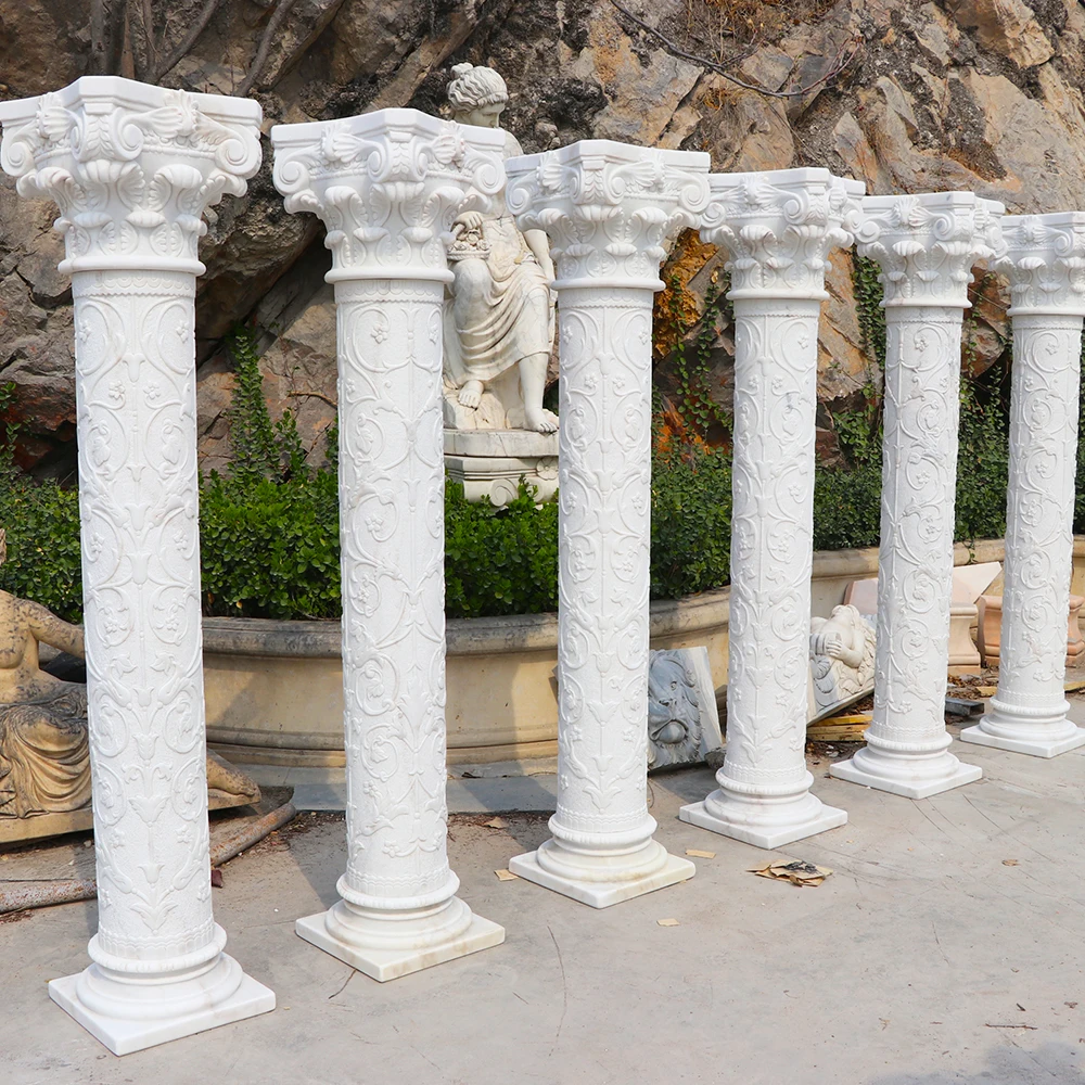 Natural Granite Stone Carving Outdoor Garden Decoration Large Relief Ornamental Statue Pillar