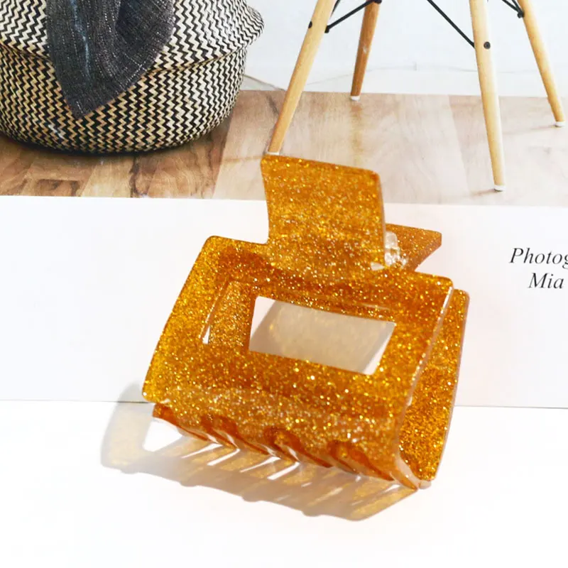 2022 new style glitter acrylic hair claw clips geometric trendy sparkle hair claw custom logo hollow square hair clips resin