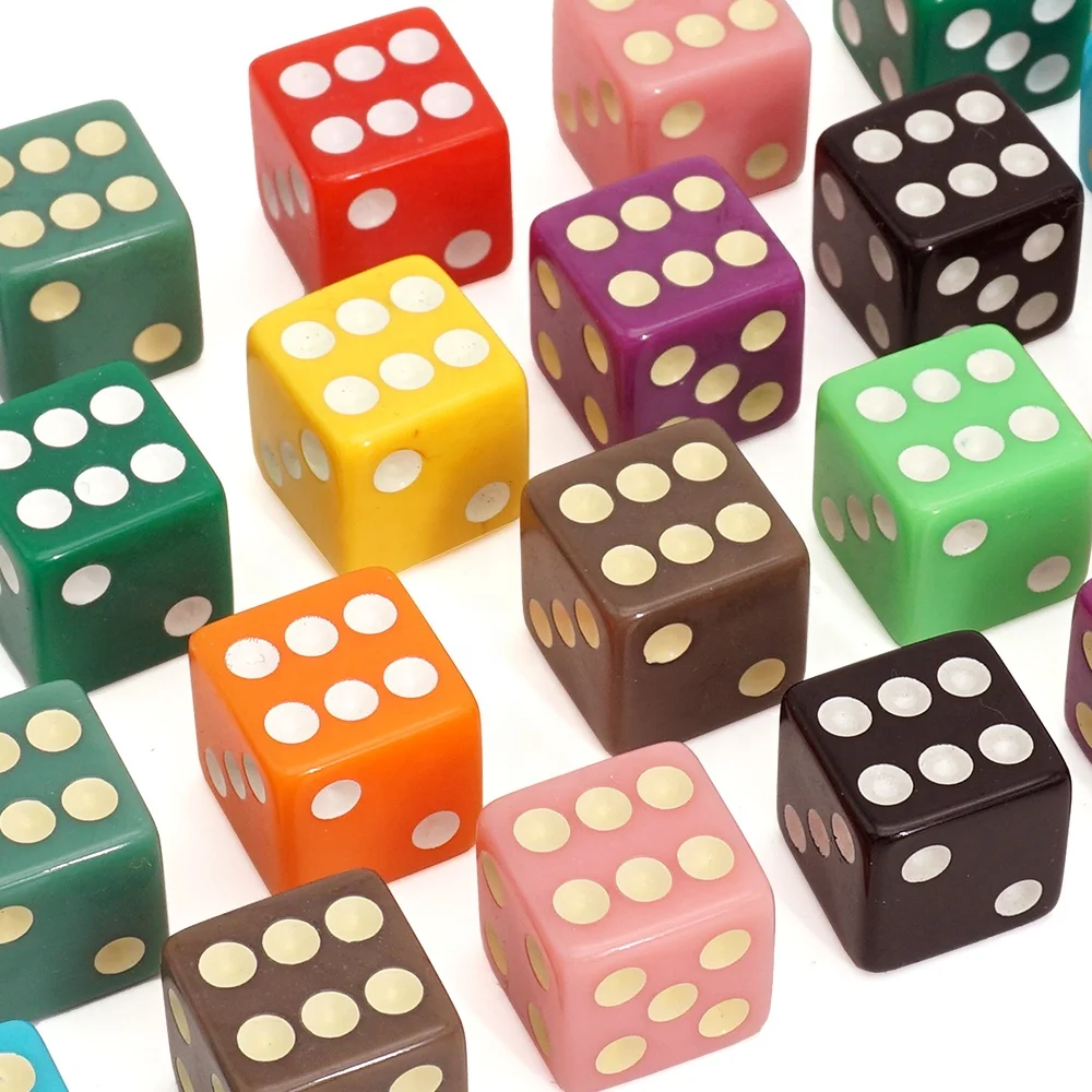 Professional custom 16mm d 6 sided colorful dice straight corner white dot for other entertainment products