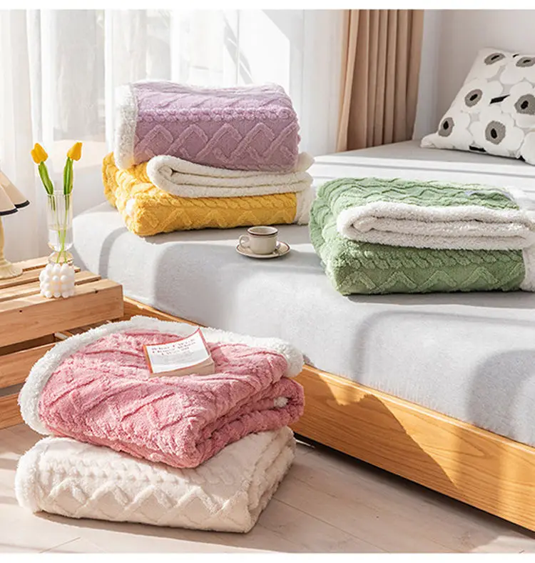 Thick plaid microfiber lamb flannel fleece throw blanket super soft plush polyester sherpa blanket