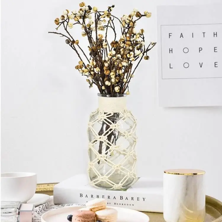 Flower macrame vase tapestry flower ware Handmade cotton cord woven glass vase cover home decor