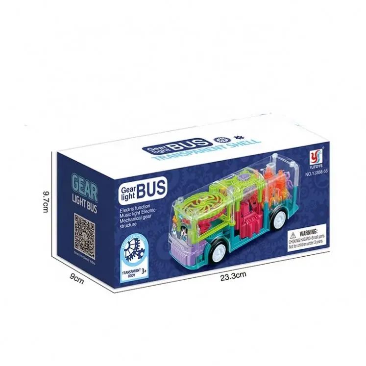 RTS Novelty Electric Toy Flashing Light B/O Transparent Rotating Transparent Gear Bus Universal Concept Car Toy With Music