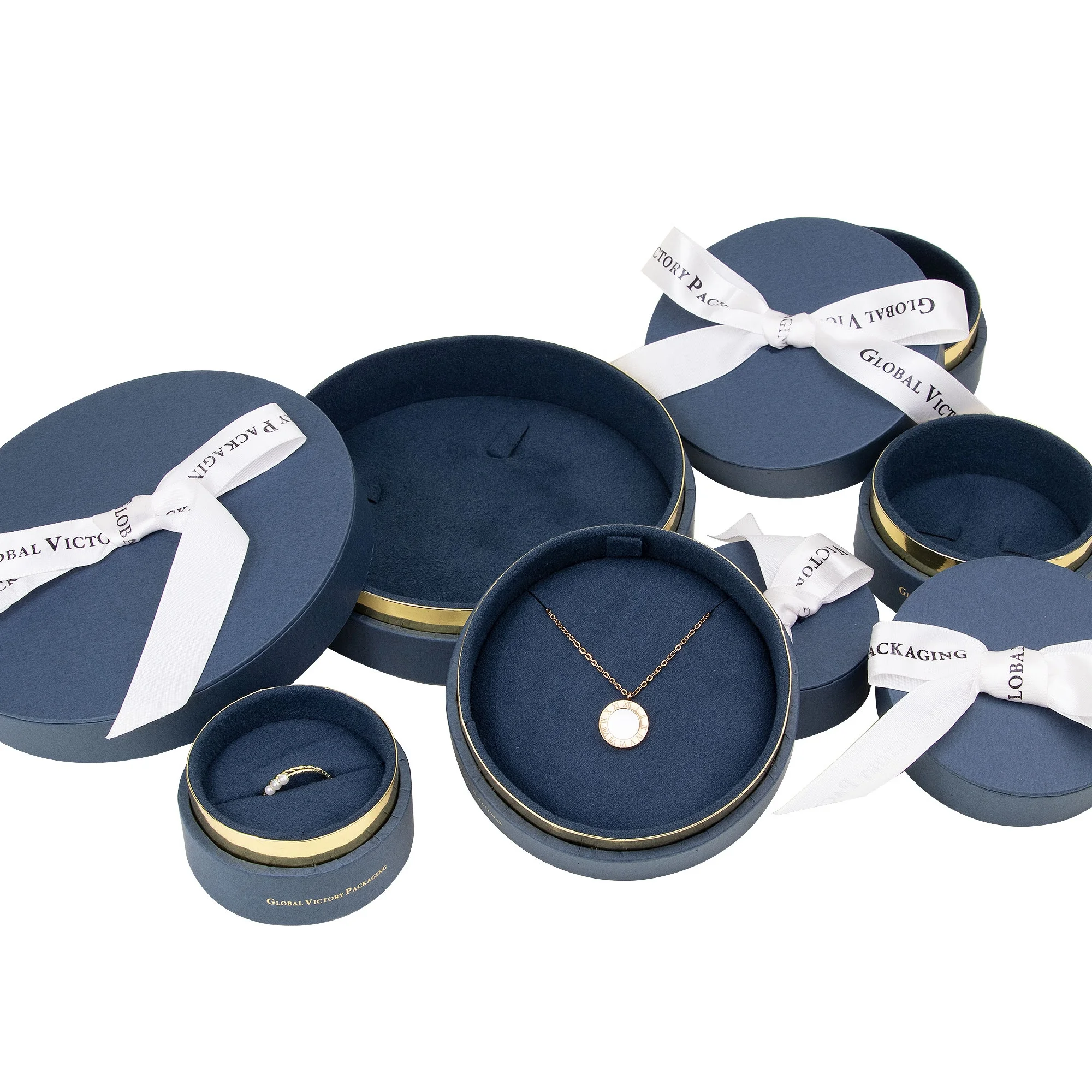Wholesale Ribbon Earring Packaging Cases Velvet Round Jewelry Box Custom Circle Gift Box For Online Jewelry Store