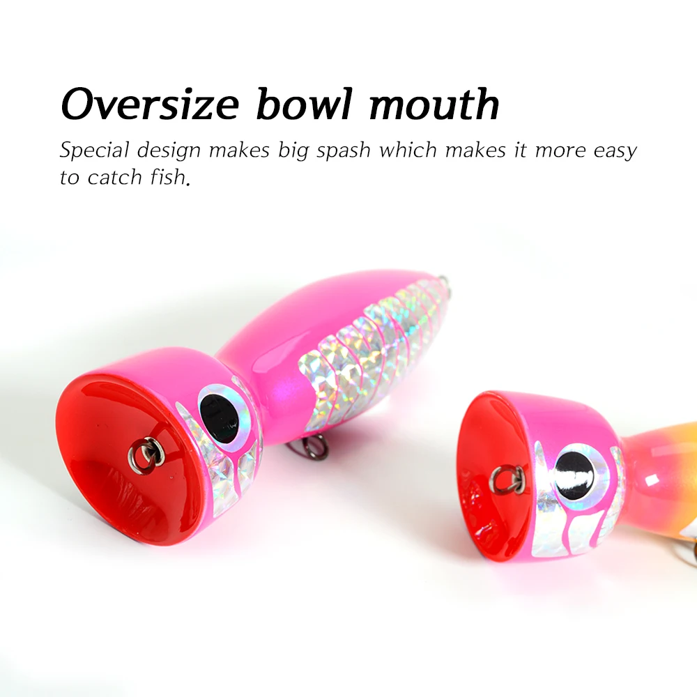 Hot Sales OEM  120g Wooden Popper Lure Handmade Large Trolling Lure Fishing Baits Wood Lure