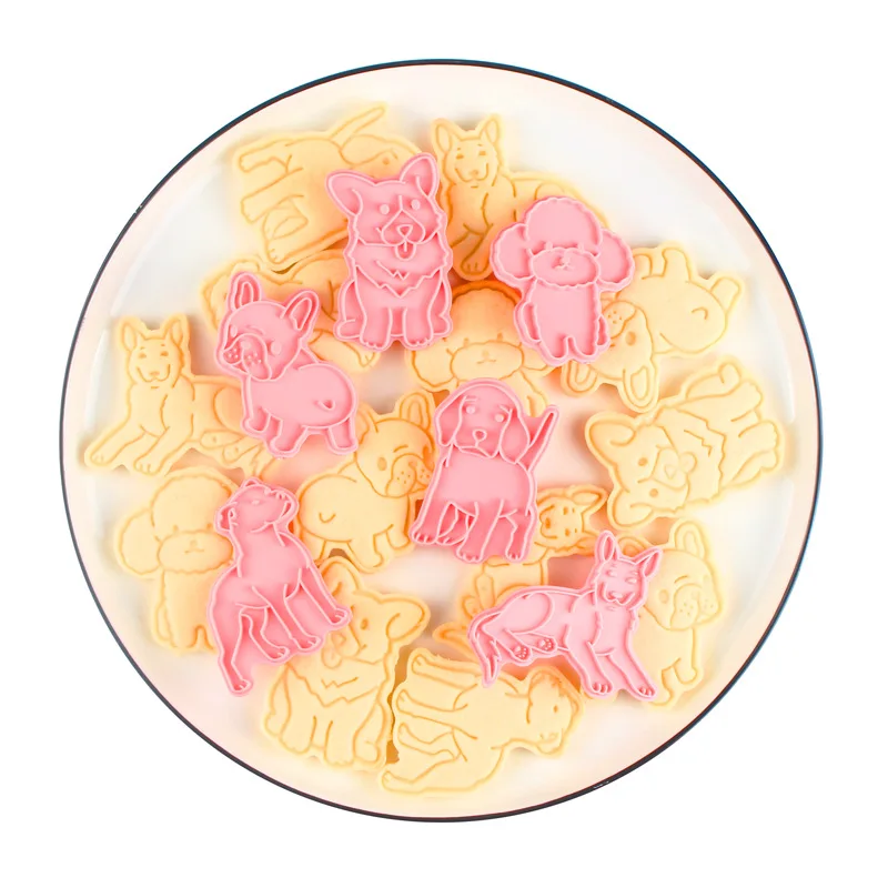 Kitchen Baking Tools Fondant Cutters 6pcs/set Pink Color Animal Cookie Dog Molding Biscuit