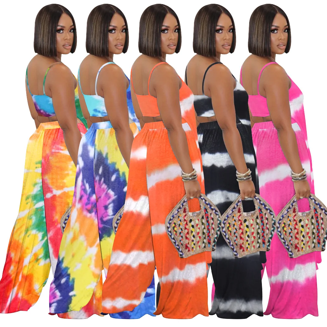 women 5colors European spaghetti strap tie die stripe printed sexy wide leg long jumpsuits romper jumpsuit women