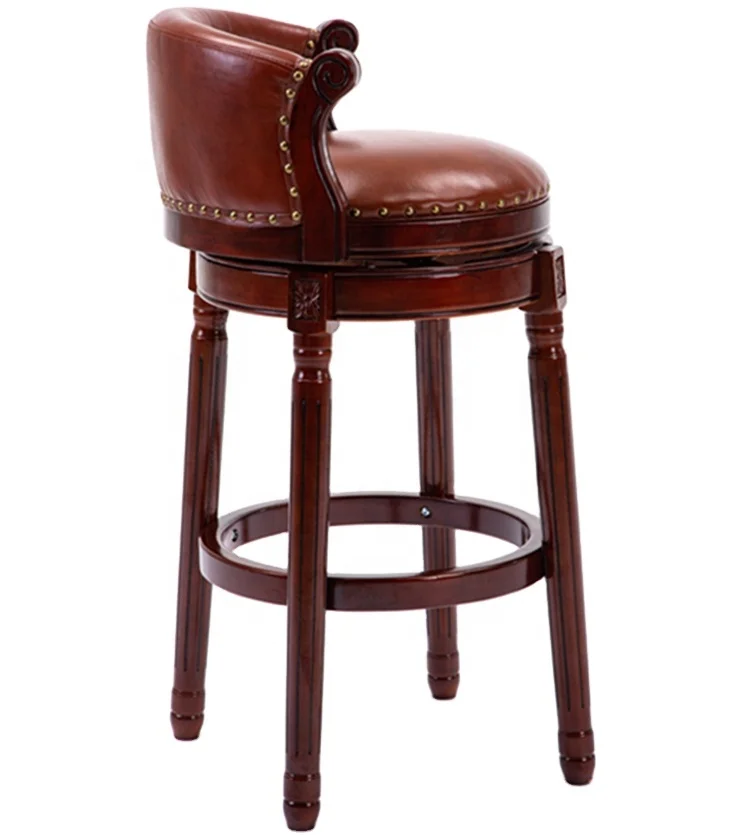 cheap European wood bar stool home American backrest high stool retro leather swivel bar chair