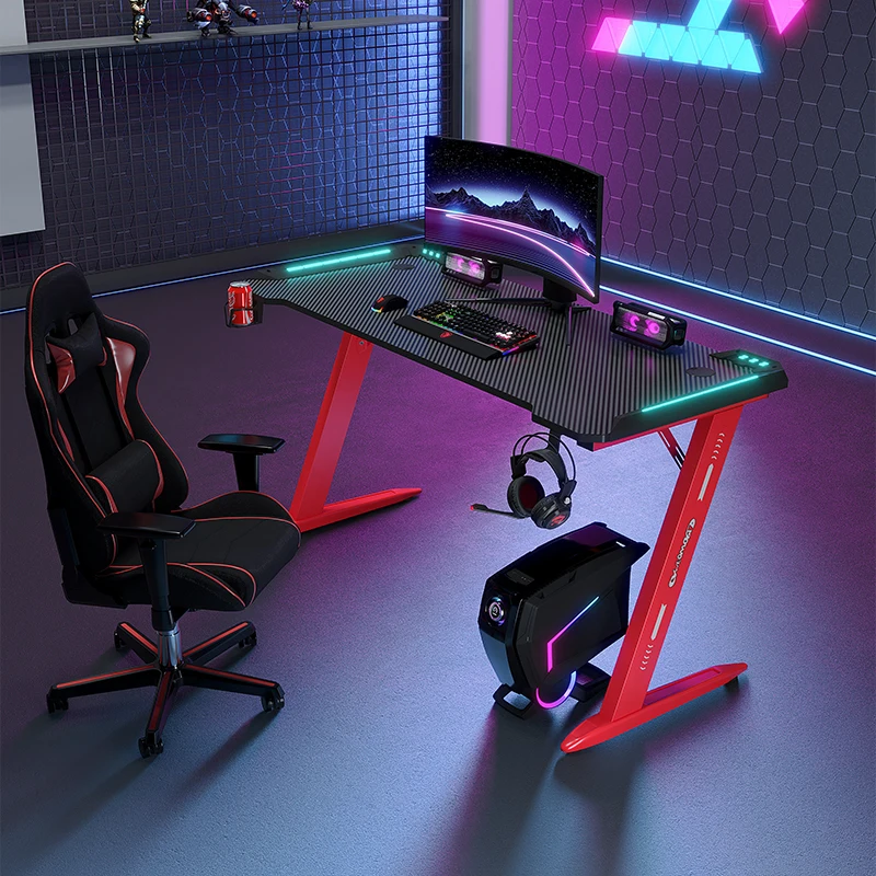 2022 Hot Sale Gaming Mesa Gamer Rgb Led Gaming Table Ergonomic Computer Office Desk  PC Desk with Led Light
