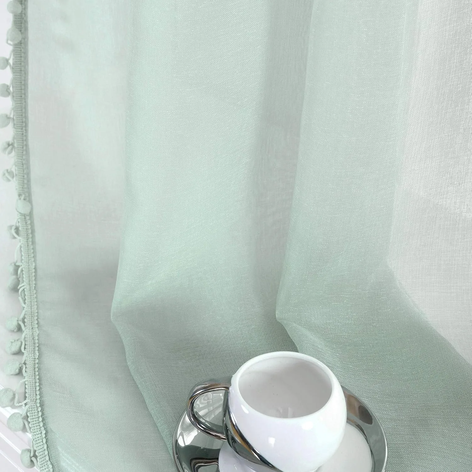 hot selling light green color sheer curtain creates warm furniture for living room