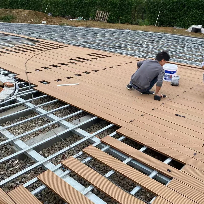 New Material PE  Deep Wood Grain 3D Embossed WPC Hollow Decking Garden Terrace Co-Extrusion WPC Flooring