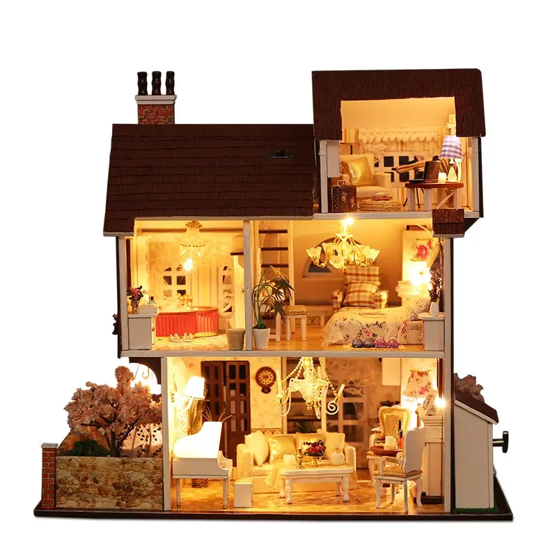 IIECREATE  Wooden K-013 Miniature Hot Sale Wooden Toys Flower town DIY Miniature Doll house