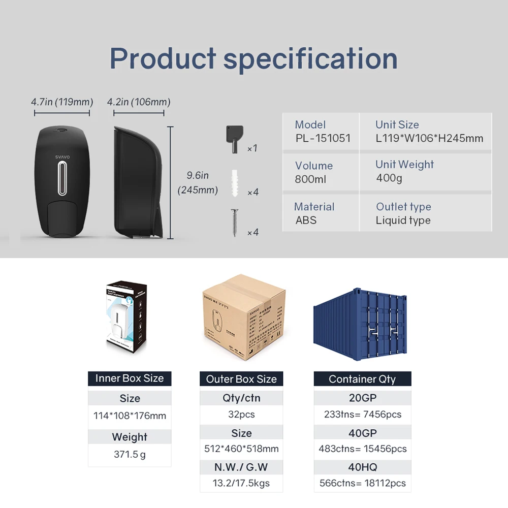 Luxury Wall Mounted Black Hand Press Manual Soap Dispenser for public bathroom