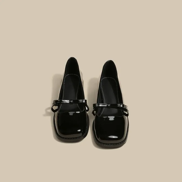 Handmade Women Mary Jane Shoes Patent Leather Low Heels Dress Shoes Square Toe Shallow Buckle Strap Girls Shoes