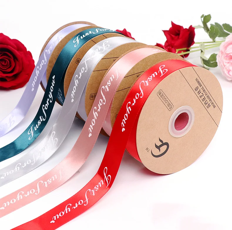 2021 Custom Logo Polyester Gold Foil Satin Ribbon custom christmas ribbon
