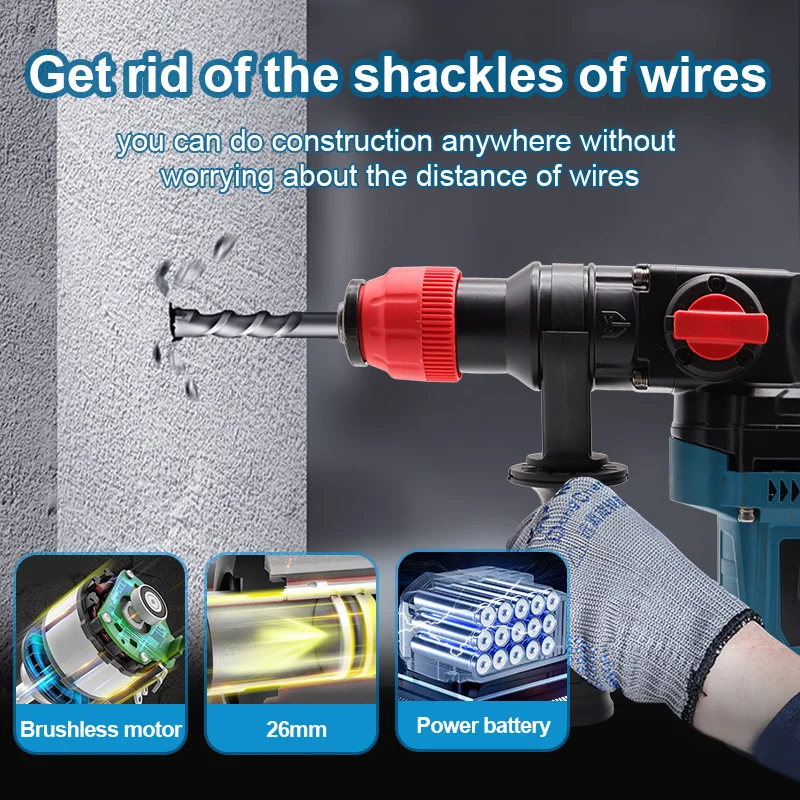 HENGLAI Stock!!! portable Multi-purpose rotary power cordless hammer drills brushless drill