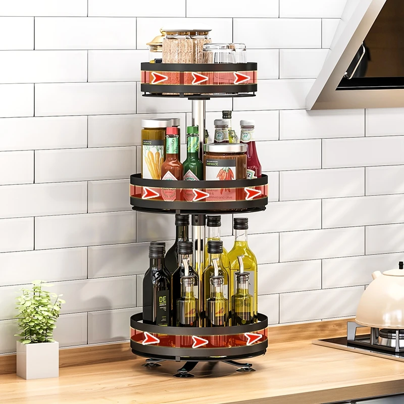 Stainless steel 360 degree rotating adjustable shelf 3 layer storage spice tank rack