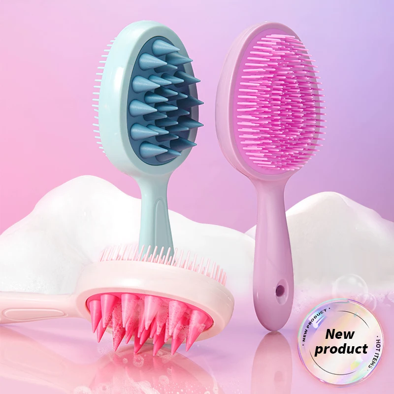Handheld Double-Sided Shampoo Brush Hair Massager Scalp Silicon Hair Cleaning Brush Massage Hairbrush Custom Logo for Spa