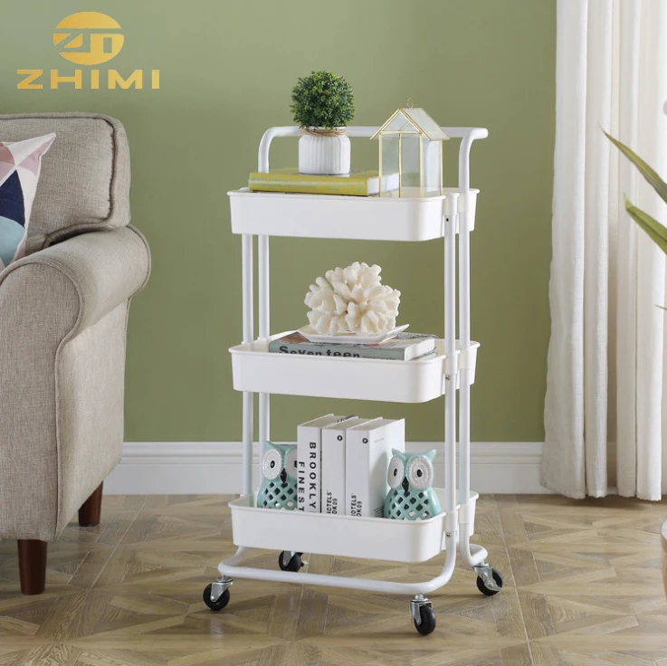 3-tier Carbon Steel Kitchen Trolley On Wheel Vegetable Fruit Storage Basket Dinning Room Corner Shelf Cart