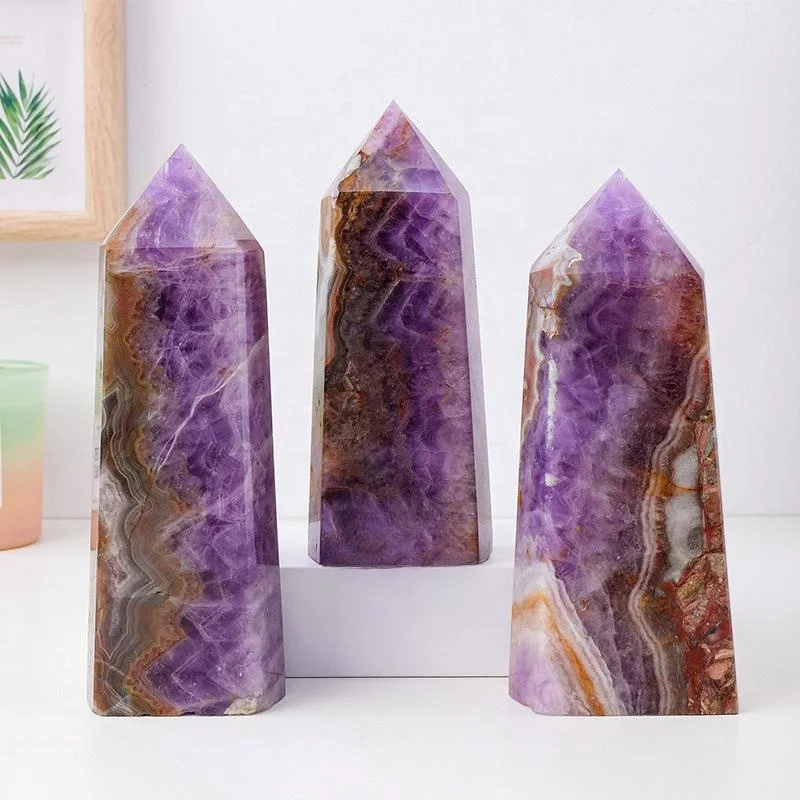 Factory price natural dream amethyst agate six-sided column crystal point tower for decoration