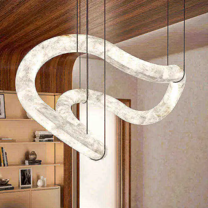 Nordic Minimalist Suspension Linear Alabaster chandelier Kitchen Island French Lighting chandelier Natural Stone Pendant Light