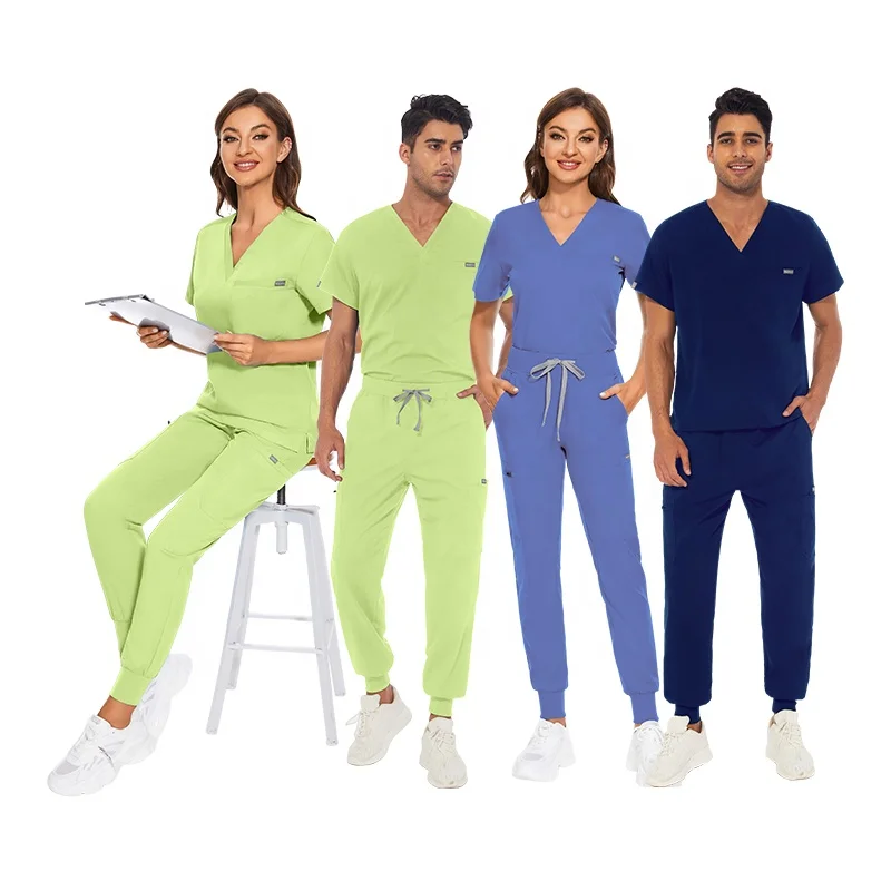 2024 New Custom Lemon Color Surgical Uniforms Stretchy Fabric All Seasons Factory Supply Unisex Nurse Scrub With Jogger Pants