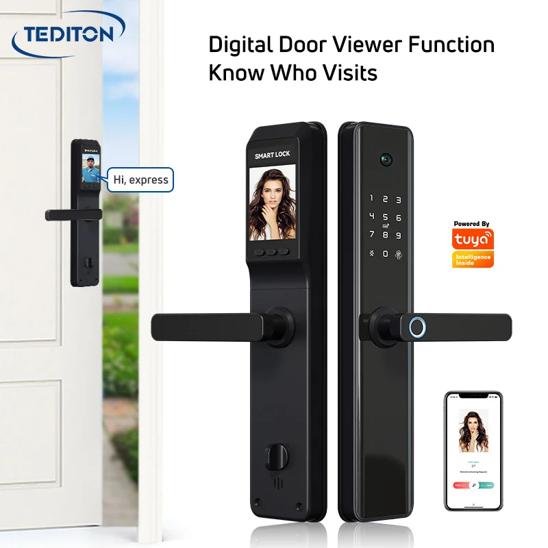 Tediton Outdoor High Security Wifi Remote Control Fingerprint Door Lock Tuya Smart Door Lock with Camera