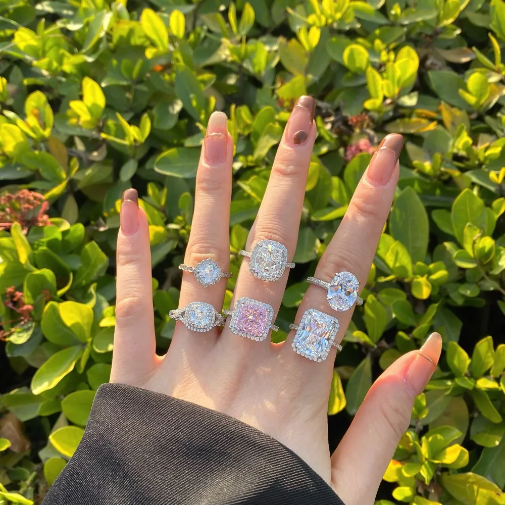 Dylam 925 Sterling Silver Simulated Pear-Shaped Halo Engagement Ring with Main Side Big Stones Promise Bridal Ring