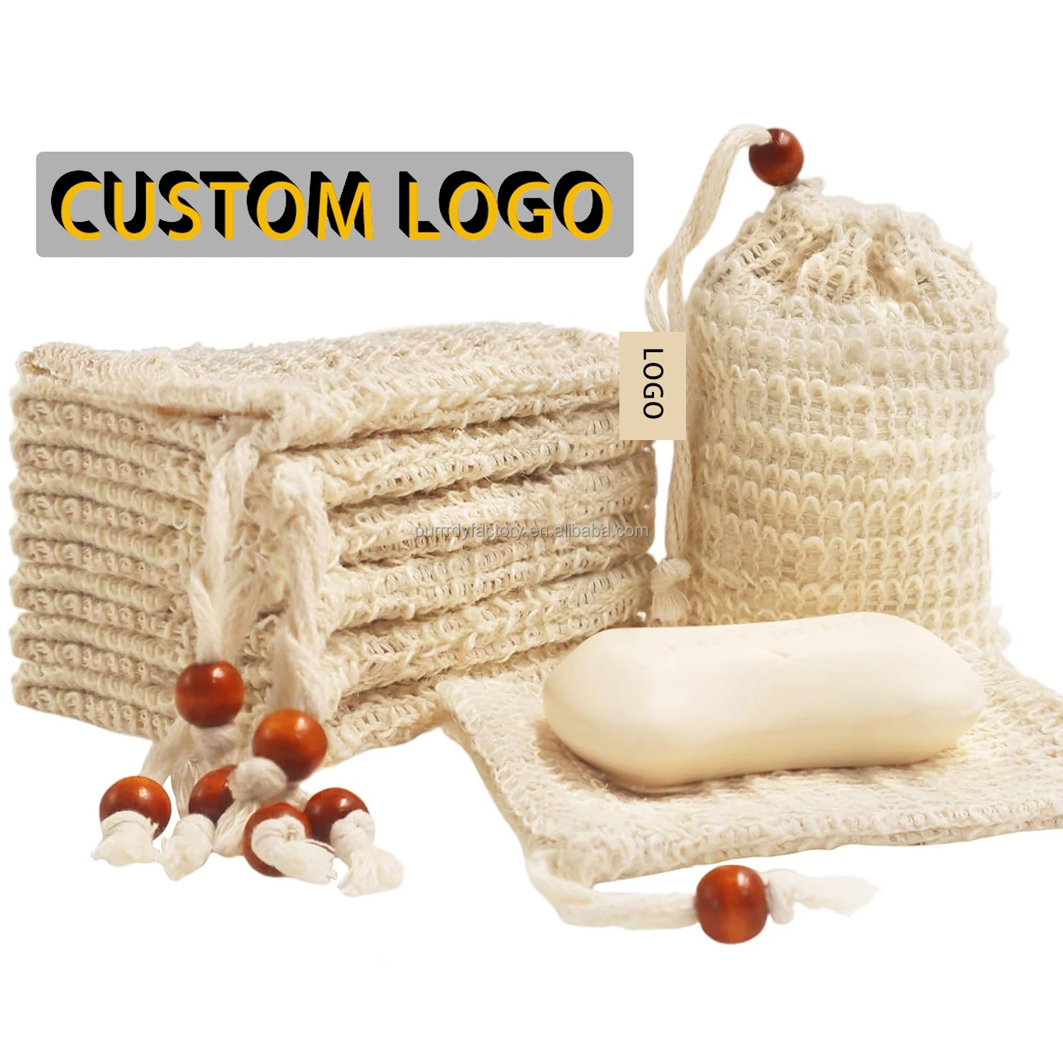 Eco Friendly Natural Exfoliating Bath Sisal Soap Net Mesh Drawstring Pouch Bag Organic Biodegradable Hemp Cotton Sisal Soap Bag