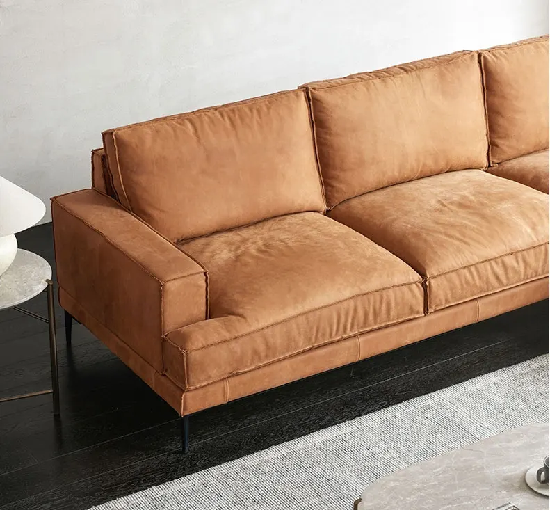 European-style modern living room top head triple leather sofa Down filling sofa